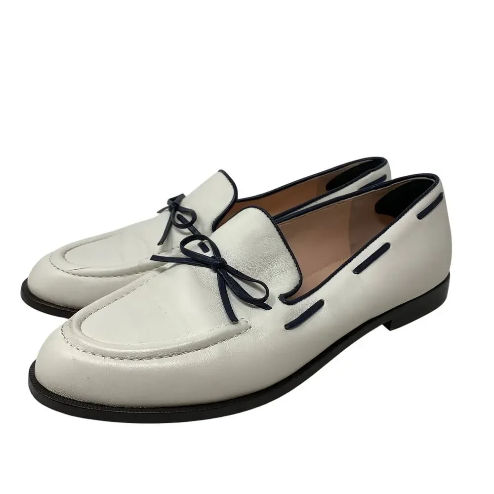 J. Crew Two Tone Classic Leather Loafers Womens Size 9 Cream Black Slip On